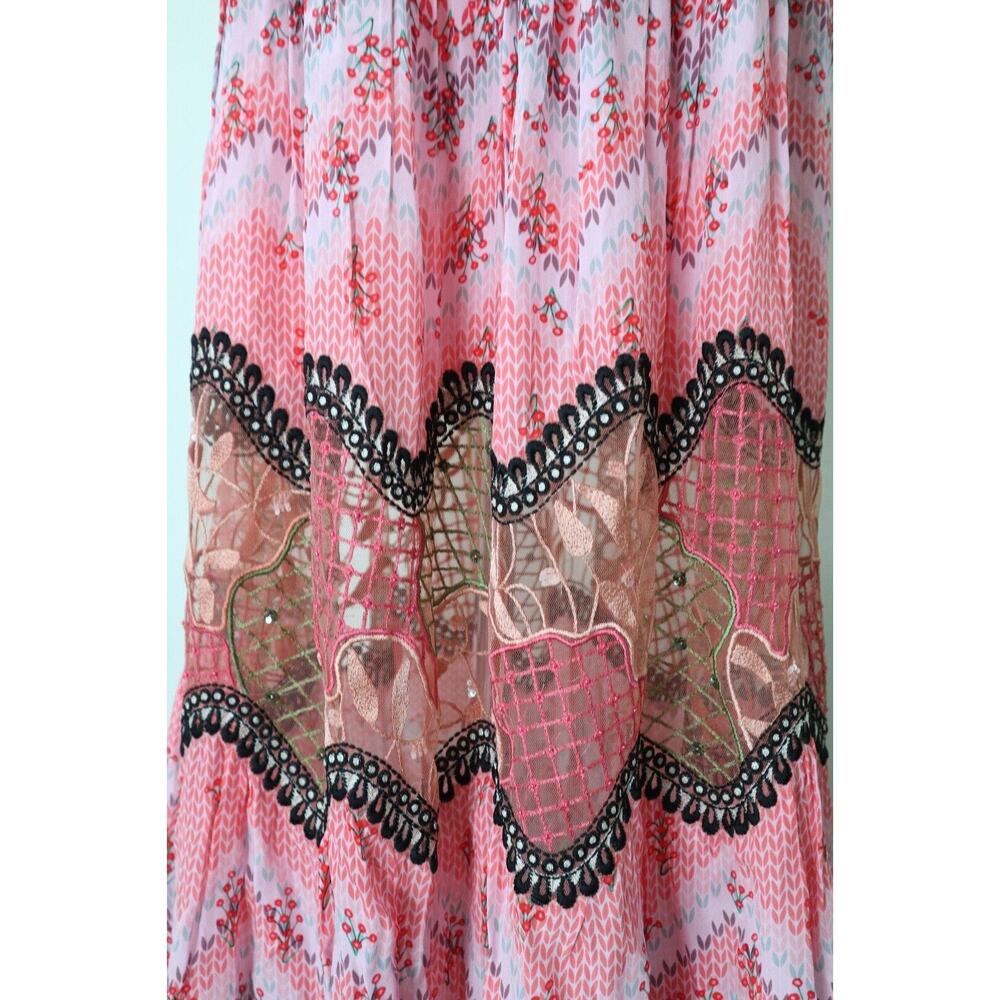Anthropologie x Bhanuni Jyoti Size 0 Haylie Lace Maxi Skirt Pink Floral Print - Picture 11 of 12